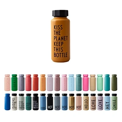 Image of Design Letters Insulated Stainless Steel Water Bottle 500 ml Double Walled Vacuum Flask for hot and Cold Thermos Travel Gym BPA BPS Free Mustard