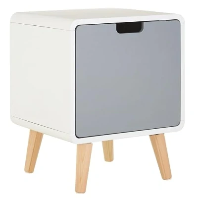 Image of Premier Housewares 1 Door Cabinet White Bedside Table for Bedroom with Wood Legs Wooden Small Side Nightstand Storage