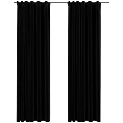 Image of vidaXL Linen Look Blackout Curtains with Hooks 2 pcs Black 140x225 cm