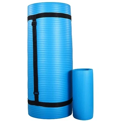 Image of BalanceFrom 71 x 24 1&#039;&quot; All Purpose Extra Thick Non Slip High Density Anti Tear Exercise Yoga Mat with Knee Pad &amp; Carrying Strap, Blue