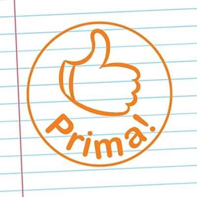 Image of Prima! German Teacher Stamp. Quality Reinkable Mount, Self Inking 22mm Orange Ink^