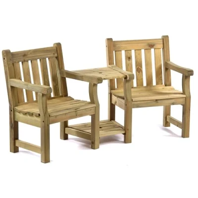 Image of BrackenStyle Companion Bench Love Seat 2 Person Outdoor Garden Patio Chair with Parasol Hole &amp; Table Durable Dip Treated Pine Wood