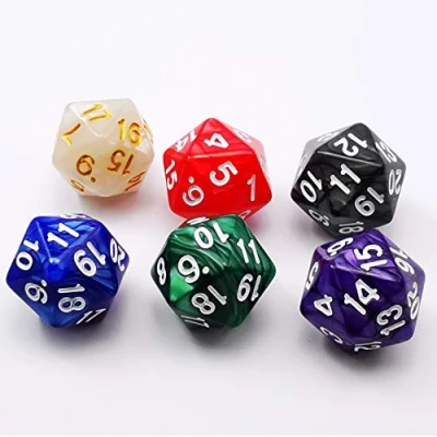 Image of Bescon D20 Spindown Dice 22MM, Assorted Marble Colors 6pcs Set