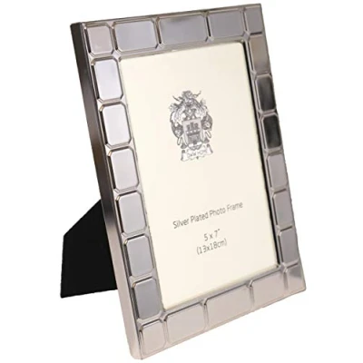 Image of Mano The Summertown Silver Plated Photo Frame Embossed Cube Design 5 x 7 inch (13 18 cm)