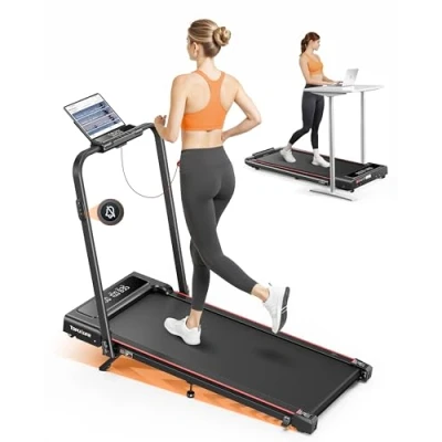 Image of Folding treadmill with 9% Incline, 4 in 1 Treadmills for Home &amp; Office, 12km/h Portable Compact Treadmills, 2.5HP Under Desk Treadmill, Mute Magnetic Remote, App LED Display, No Assembly