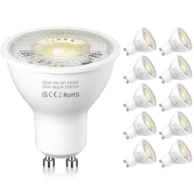 Image of Ledivion GU10 LED Bulbs Cool White 6500K, 5W 350lm Energy Saving Spotlight Bulb, 50W Halogen Bulb Equivalent, Non dimmable, Pack of 10