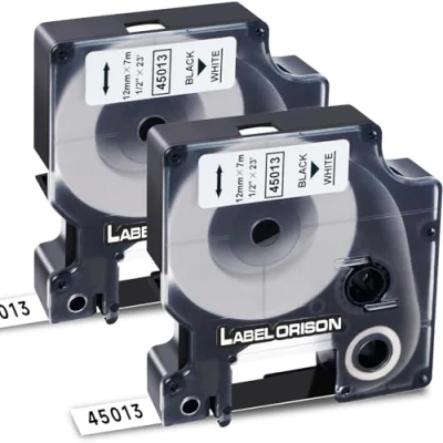 Image of Label Orison Compatible Labeling Replacement for Dymo 45013 S0720530 Black on White 12mm Cassette Refills D1 LabelManager 160 210D 360D 280 420P Labelwriter 450 Duo Labelpoint 250 150 100