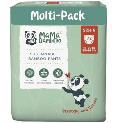 Image of Mama Bamboo Soft, Breathable, Sustainable Nappy Pants Pull Ups Super Absorbent Lock Away core (Size 6 72 Pants)