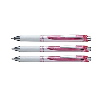 Image of Pentel EnerGel Pearl Deluxe Retractable Liquid Gel Ink Pens, 0.7mm Point, Pink Ink. (Pack of 3)