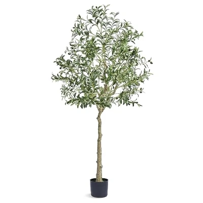 Image of VEVOR Artificial Olive Tree, 1.8 m Tall Faux Plant, Secure PE Material &amp; Anti Tip Tilt Protection Low Maintenance Lifelike Green Fake Potted Tree for Home Office Warehouse Decor Indoor Outdoor