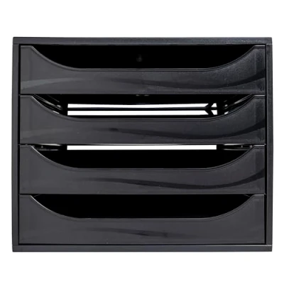Image of Exacompta Ref 228014D EcoBox Drawer Set 248 x 284 234mm in Size, 4 Drawers, Suitable for A4+ Documents, Stackable, Safety Stop Feature EcoBlack