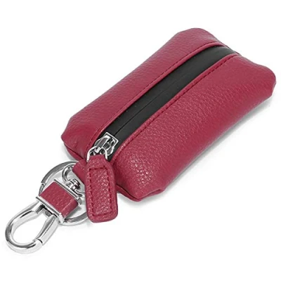Image of Car Key Case Cover Aileder Waterproof Smart Holder Protection Pouch Leather Chain Bag Keychain Coin Auto Remote Keyring Wallet (Wine Red)
