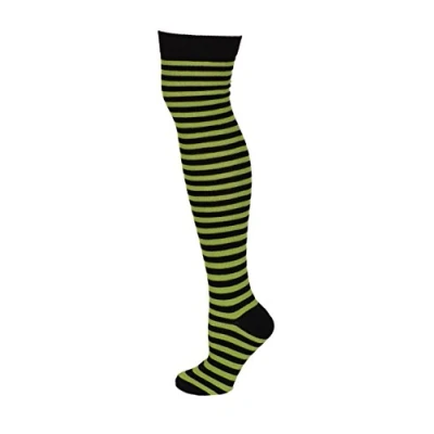 Image of Macahel Ladies Thin Striped Over the knee Socks size 4 8 (BLACK &amp; LIME GREEN)