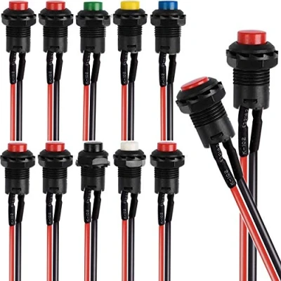 Image of RUNCCI YUN 10 pcs 12mm Push Button Switch ，Spst Self Locking Switch，Round Switch， Latching Switch，Push 12v，6 Color with Pre soldered Wires