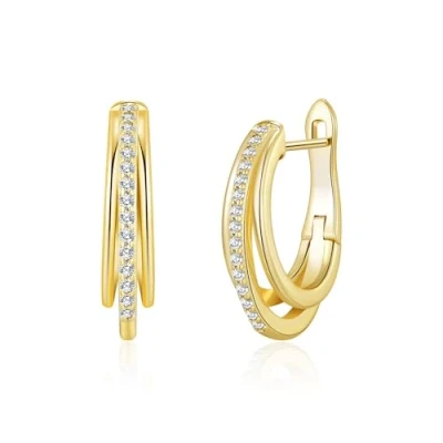Image of Philip Jones Gold Plated Triple Hoop Earrings Created with Zircondia® Crystals