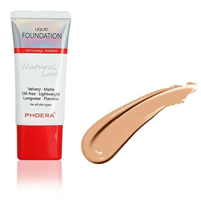 Image of AQUAPURITY PHOERA Full Coverage Foundation New Formula Waterproof Long Lasting Oil Free Velvet Matte Liquid for Oily Skin Flawless Makeup Base Cream Concealer (104 Buff Beige…)