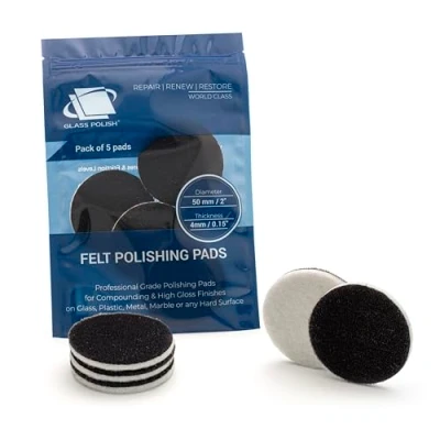 Image of Glass Polish 2 inch (50mm) Pack of 5 Felt Polishing Pads for Glass, Plastic, Metal and Marble GP11006