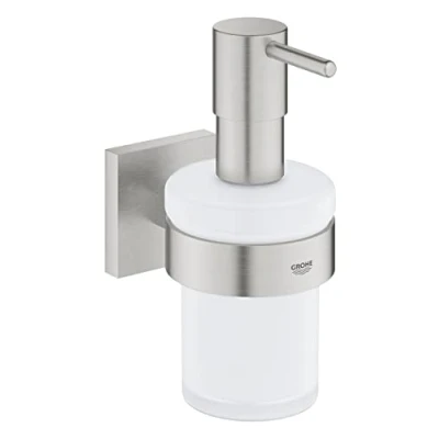Image of GROHE Start QuickFix Soap Dispenser with Holder (Metal and Glass, Filling Quantity 160 ml, Concealed Fastening, Including Screws Dowels, Easy to Fit QuickGlue), Chrome, 41195000