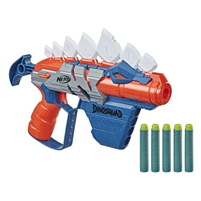 Image of NERF DinoSquad Stegosmash Dart Blaster, 4 Storage, Pull Back Priming Handle, 5 Official Darts, Dinosaur Design, Stegosaurus Spikes