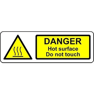 Image of Danger hot Surface do not Touch Safety Sign (L) Self Adhesive Sticker (150mm x 50mm)