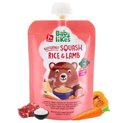 Image of Baby Likes Halal Organic Butternut Squash, Rice and Lamb 130 grams x 6 pouches Puree for 7 months plus