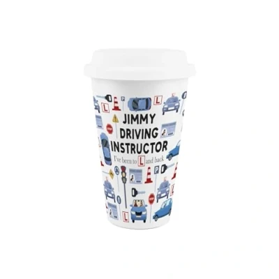 Image of Purely Home Custom Driving Instructor Ceramic Travel Mug Personalised Comical Gifts for Teachers Reusable Silicone Lid Double Walled Insulated Hot/Cold Drinks Cup