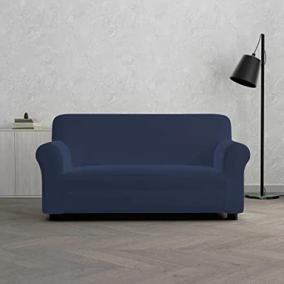 Image of Italian Bed Linen Dahlia elastic sofa cover, Dark blue, 2 PLACES