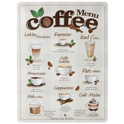 Image of DODINO 30 x 40 cm Retro Tin Signs Coffee Menu Decorative Vintage Kitchen Fans Gift Idea Coffee, Espresso, Capucchino, Caffe Latte Overview Recipe Bar Sign