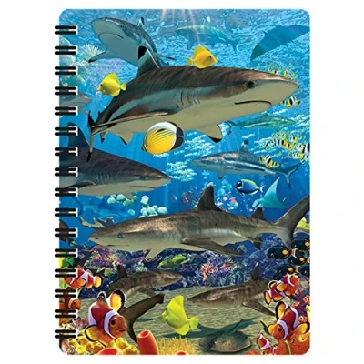 Image of 3D LiveLife Jotter Shark Reef from Deluxebase. Lenticular Ocean A6 Spiral Notebook with Plain Recycled Paper Pages. Artwork Licensed Renowned Artist David Penfound
