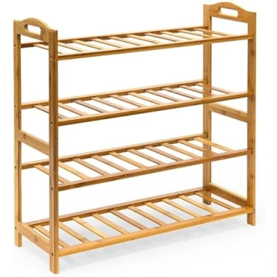 Image of MantraRaj 4 Tier Bamboo Shoe Rack Storage Shelf Footwear Wooden Shelves Plants Organizer Entryway Multipurpose For Entryway, Bathroom, Living Room, Balcony