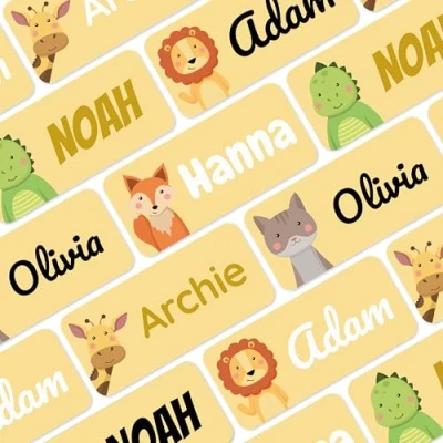 Image of melu kids® Name Labels for Clothes &amp; Items (100, Yellow) No Iron Labels, Personalised and Washable Clothing Kids Stickers, Stick on Tags School, Care Homes