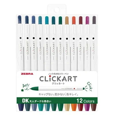 Image of Zebra Clickart Water Based Pen Calm Dark 12 Colors Set, Wyss22 12Cdk