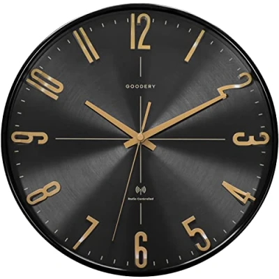 Image of GOODERY Radio Controlled Wall Clock, Diameter 30 cm, Quiet 3D, Large, Modern, Analogue Clock without Loud Ticking Noises, Almost Silent, Decoration for Any