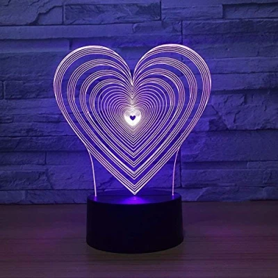 Image of HPBN8 Ltd Optical Illusion 3D Love Night Light USB Touch Switch Decor Table Desk Lamps 7 Color Changing Lights LED Lamp Xmas Home Brithday Children Kids Toy Gift