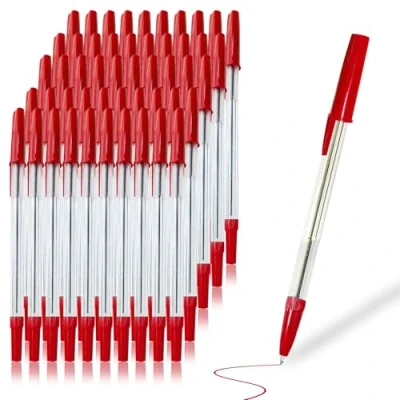 Image of G4GADGET Nice Style Pack of 50 Medium Tip Fluent Smooth Writing Black Biro Ballpoint Pens (Red)