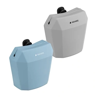 Image of Navaris Silicone Dog Treat Pouches (Set of 2) Pouch Holder Bag with Clip for Training, Treats, Lead Polyhedron Design Blue and Grey