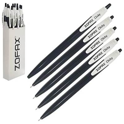 Image of ZOFAX Clicky 30 x 0.7mm BLACK Retractable Fine Ballpoint Pens Comfort Grip Smooth Writing Business Hospital School Office Ideal