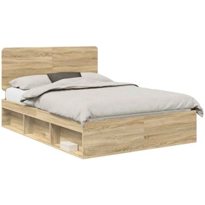 Image of vidaXL Bed Frame with Headboard Sonoma 140 x 200 cm Solid Pine Wood