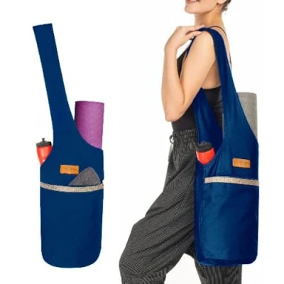 Image of ALLEN &amp; MATE Unisex Yoga Exercise Mat Bag with Large Size Pocket, Big Capacity Tote Shoulder Carrier for Men Women (Crystal Blue)