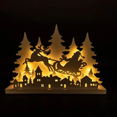 Image of SHATCHI Wooden Christmas Decoration Pre Lit LED Silhouette Nativity Scene Ornament Table Window Battery Operated, White, 60Cm