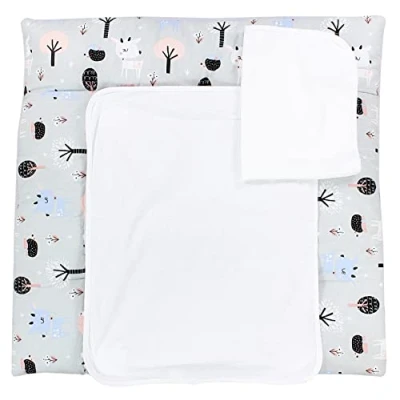 Image of TupTam Baby Changing Mat with 2 Removable Terry Cloths, Deer/Hedgehog/Grey, 75 x 80 cm