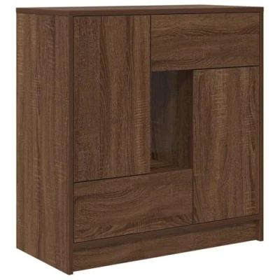 Image of vidaXL brown oak sideboard/buffet cabinet with drawers &amp; doors engineered wood 70.5x34x74.5 cm modern hallway/living/dining room storage