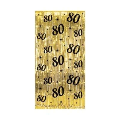 Image of PD Party Glitter Curtain for 80th Birthday Decoration Anniversary Black Gold 1 x 2 m