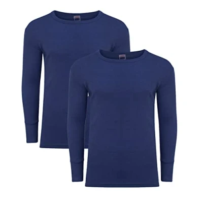 Image of Heatwave® Pack of 2 Men&#039;s Thermal Long Sleeve Top, Warm Underwear Baselayer, S M L XL XXL Thermals, Large Navy