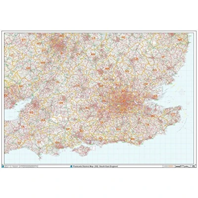 Image of South East England Postcode District Wall Map Plastic Coated