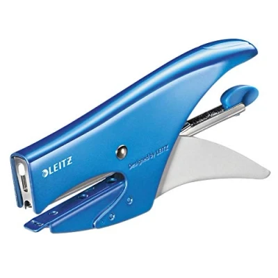 Image of Leitz WOW Stapling Pliers, Uses No. 10 Staples, 15 Sheet Capacity, Metal, Includes Metallic Blue, 55312036