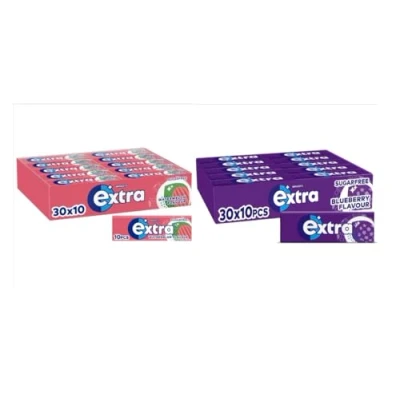 Image of Extra Chewing Gum 2 Cases with 30 Packs of 10 Pieces (600 Total) Watermelon and Blueberry