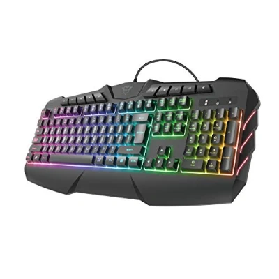 Image of Trust Gaming 23916 Semi Mechanical Keyboard with UK Layout GXT 881 ODYSS Multicolour LED illumination, Advanced Anti Ghosting, 10 Direct Access Keys, PC/Laptop