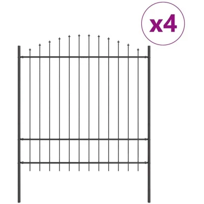 Image of vidaXL Fence Panel with Spike Arch Set of 4 Black Powder Coated Steel