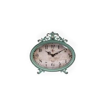 Image of Creative Co Op Green Antiqued Pewter Mantel Clock
